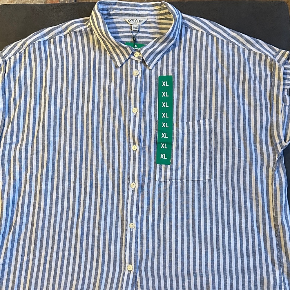 Orvis Striped Button-Down Shirt in Blue and White